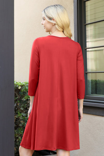 SOLID QUARTER SLEEVE ROUND NECK DRESS 1-2-2-1