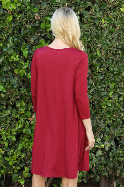 SOLID QUARTER SLEEVE ROUND NECK DRESS 1-2-2-1