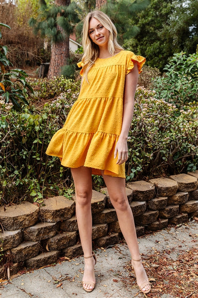 YMD10083V-SWISS DOT RUFFLE SLEEVE TIERED DRESS 1-2-2-1