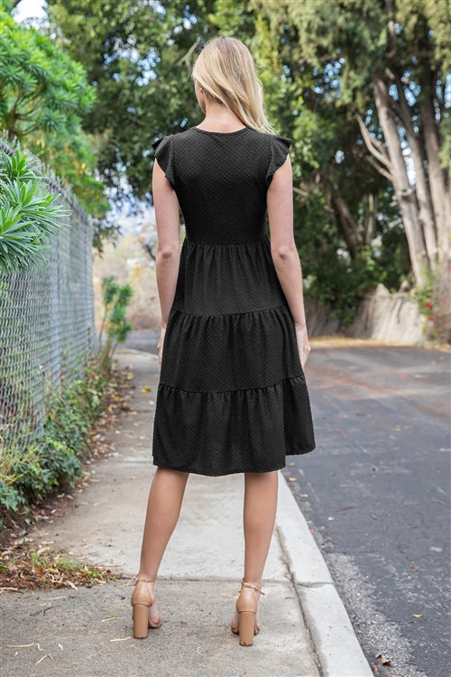 YMD10115V-SWISS DOT RUFFLE CAP SLEEVE TIERED DRESS 1-2-2-1