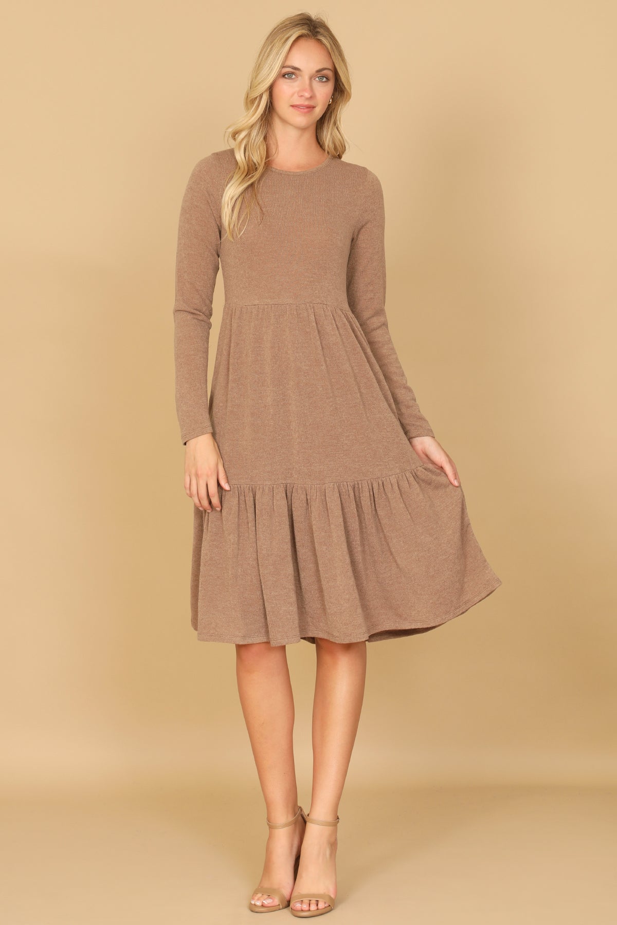 YMD10121V-LONG SLEEVE ROUND NECK CHAMBRAY TIERED DRESS 3-1