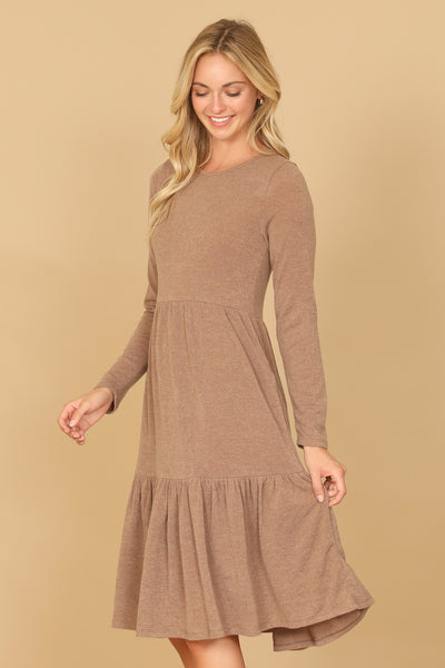 YMD10121V-LONG SLEEVE ROUND NECK CHAMBRAY TIERED DRESS 2-3