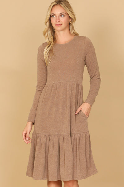 YMD10121V-LONG SLEEVE ROUND NECK CHAMBRAY TIERED DRESS 3-1