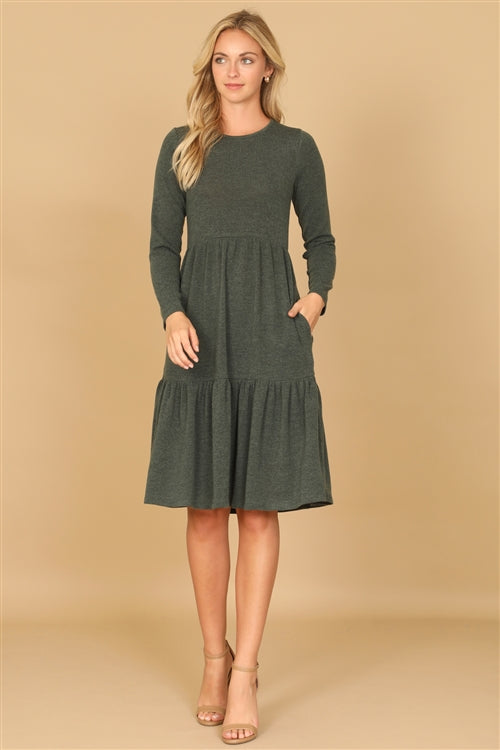 YMD10121V-LONG SLEEVE ROUND NECK CHAMBRAY TIERED DRESS 1-2-2-1