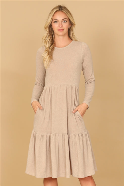 YMD10121V-LONG SLEEVE ROUND NECK CHAMBRAY TIERED DRESS 1-2-2-1