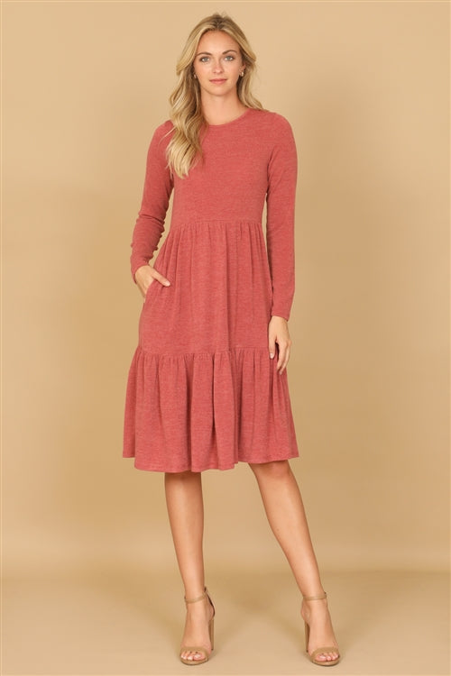 YMD10121V- LONG SLEEVE ROUND NECK CHAMBRAY TIERED DRESS 3