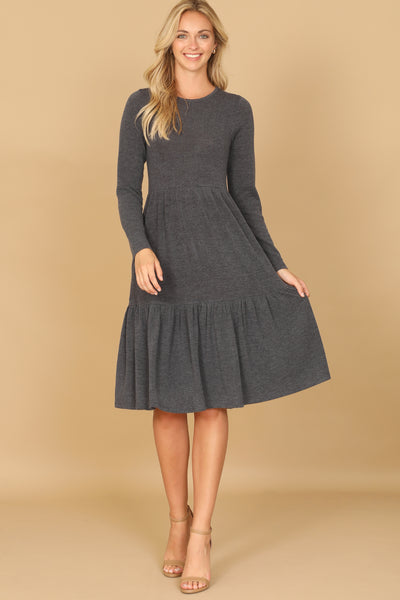 YMD10121V-LONG SLEEVE ROUND NECK CHAMBRAY TIERED DRESS 1-3