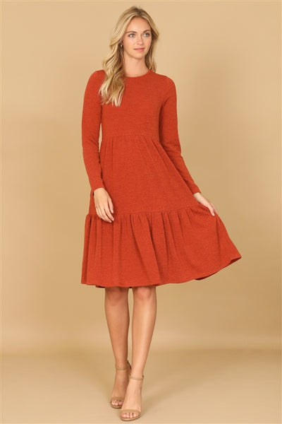 YMD10121V-LONG SLEEVE ROUND NECK CHAMBRAY TIERED DRESS 1-2-2-1