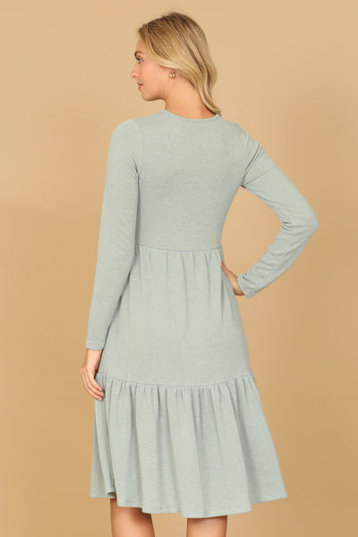 YMD10121V-LONG SLEEVE ROUND NECK CHAMBRAY TIERED DRESS 3-1