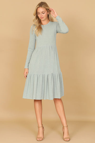 YMD10121V-LONG SLEEVE ROUND NECK CHAMBRAY TIERED DRESS 3-1