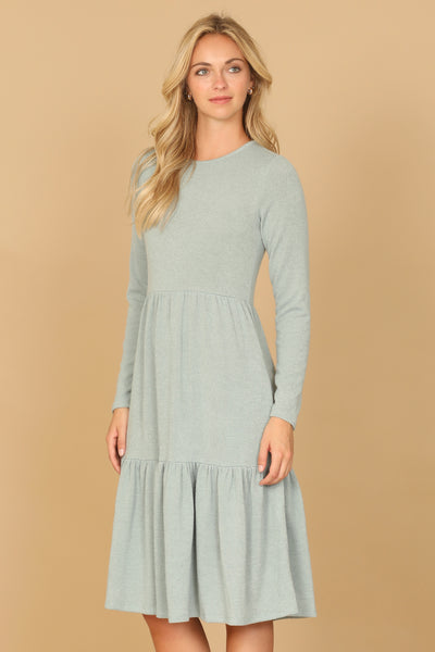 YMD10121V-LONG SLEEVE ROUND NECK CHAMBRAY TIERED DRESS 3-1