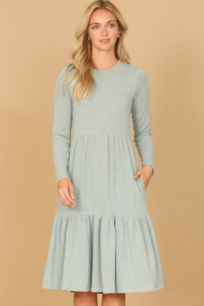 YMD10121V-LONG SLEEVE ROUND NECK CHAMBRAY TIERED DRESS 3-1