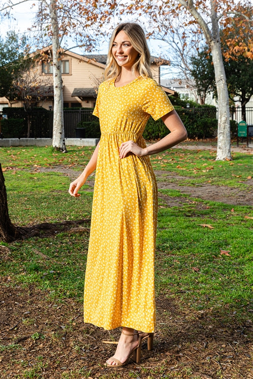 YMD10148V-SHORT SLEEVE DITSY FLORAL ELASTIC WAIST MAXI DRESS 1-2-2-1