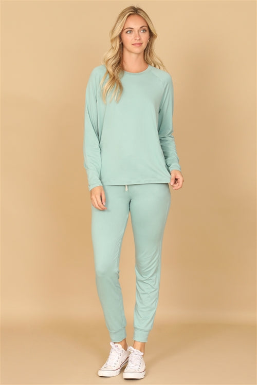 YMP40001V-SOLID LONG SLEEVE TOP AND JOGGERS SET WITH SELF TIE 1-2-2-1