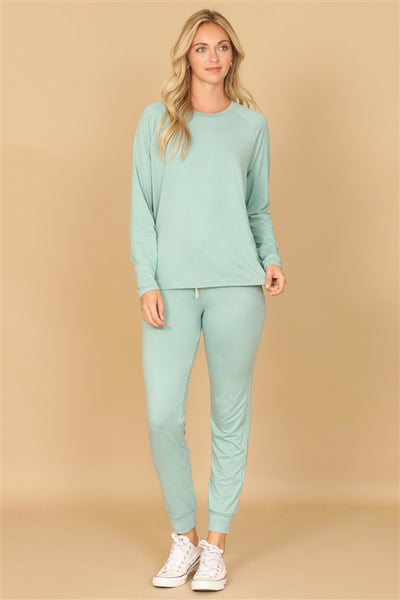 YMP40001V-SOLID LONG SLEEVE TOP AND JOGGERS SET WITH SELF TIE 1-2-2-1