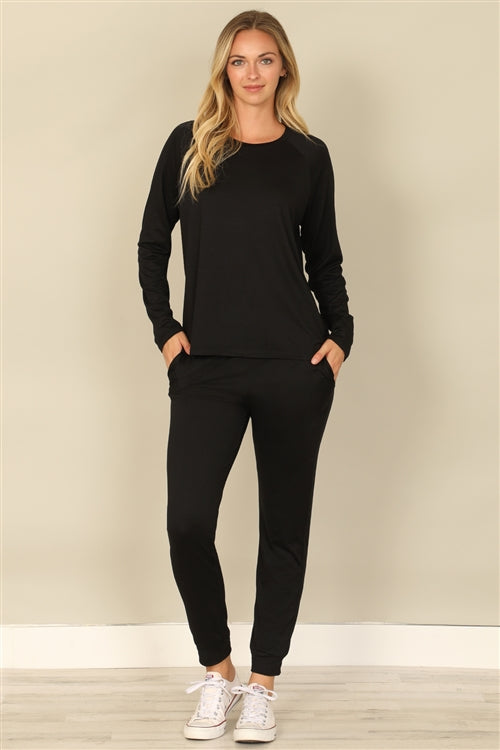 YMP40001V-SOLID LONG SLEEVE TOP AND JOGGERS SET WITH SELF TIE 1-2-2-1
