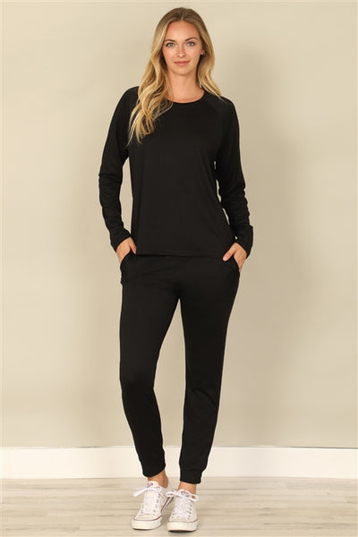 YMP40001V-SOLID LONG SLEEVE TOP AND JOGGERS SET WITH SELF TIE 1-2-2-1