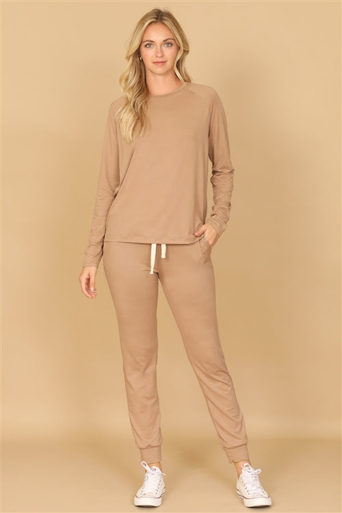 YMP40001V-SOLID LONG SLEEVE TOP AND JOGGERS SET WITH SELF TIE 1-2-2-1