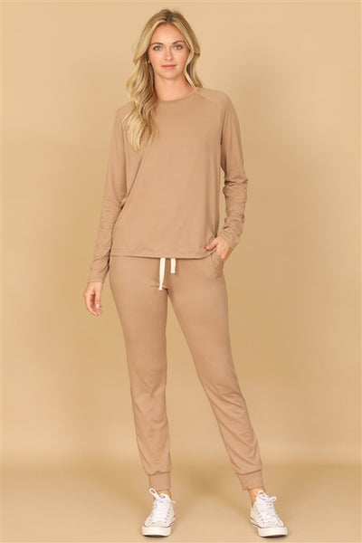 YMP40001V-SOLID LONG SLEEVE TOP AND JOGGERS SET WITH SELF TIE 1-2-2-1