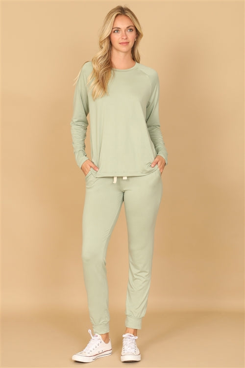 YMP40001V-SOLID LONG SLEEVE TOP AND JOGGERS SET WITH SELF TIE 1-2-2-1