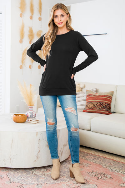 SOLID LONG SLEEVE FRONT POCKET TOP 1-1-1-1