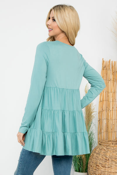 SOLID LONG SLEEVE TIERED TOP 1-1-1-1