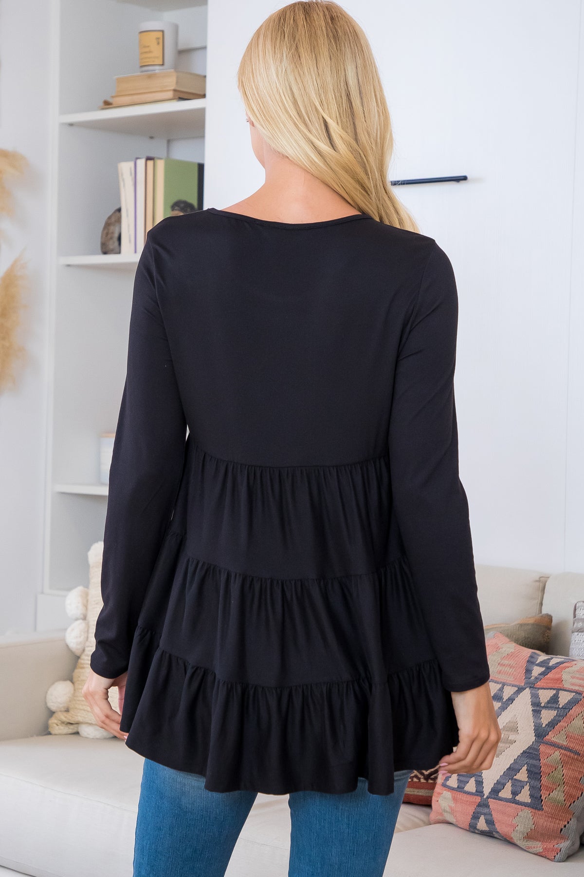 SOLID LONG SLEEVE TIERED TOP 1-1-1-1