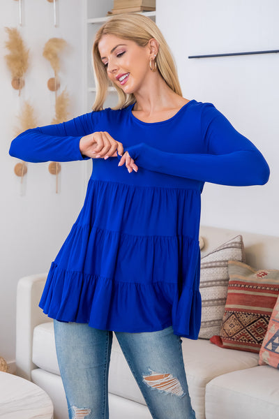 SOLID LONG SLEEVE TIERED TOP 1-1-1-1