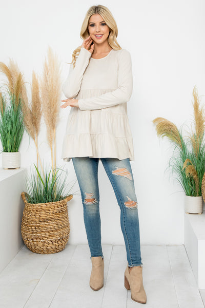 SOLID LONG SLEEVE TIERED TOP 1-1-1-1