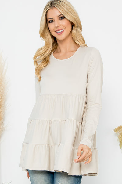 SOLID LONG SLEEVE TIERED TOP 1-1-1-1