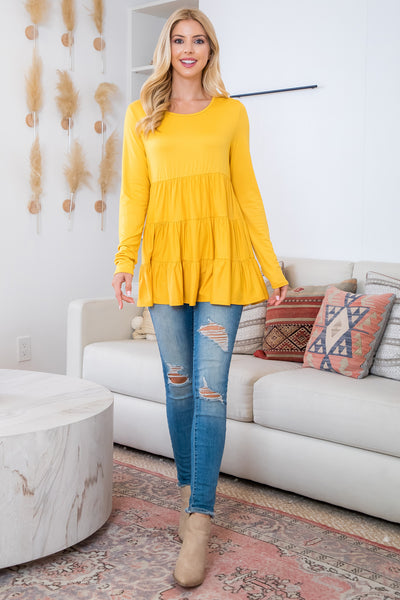 SOLID LONG SLEEVE TIERED TOP 1-1-1-1