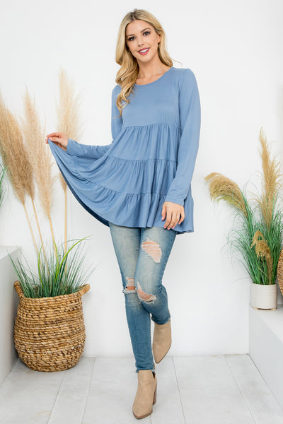 SOLID LONG SLEEVE TIERED TOP 1-1-1-1