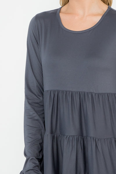 SOLID LONG SLEEVE TIERED TOP 1-1-1-1