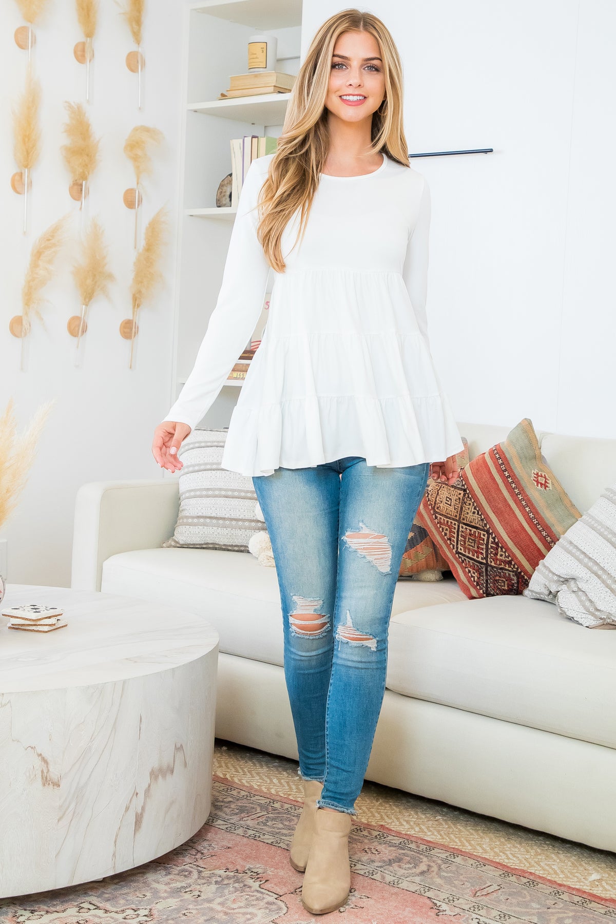 SOLID LONG SLEEVE TIERED TOP 1-1-1-1