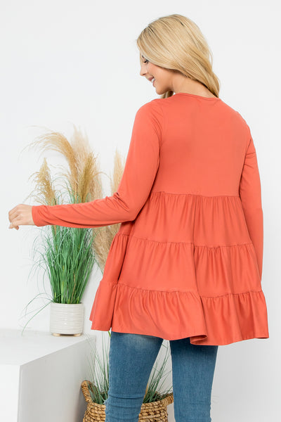 SOLID LONG SLEEVE TIERED TOP 1-1-1-1