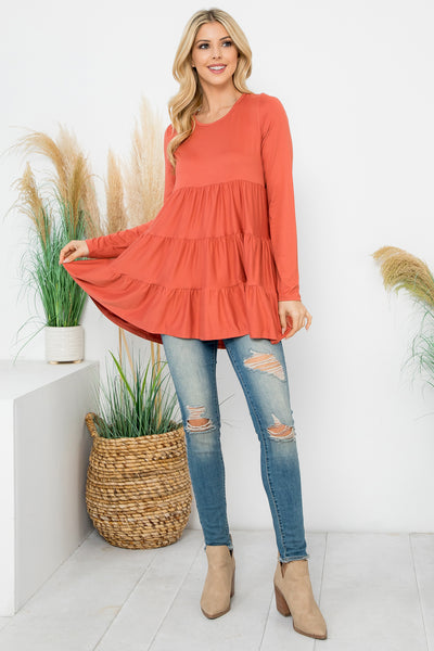 SOLID LONG SLEEVE TIERED TOP 1-1-1-1