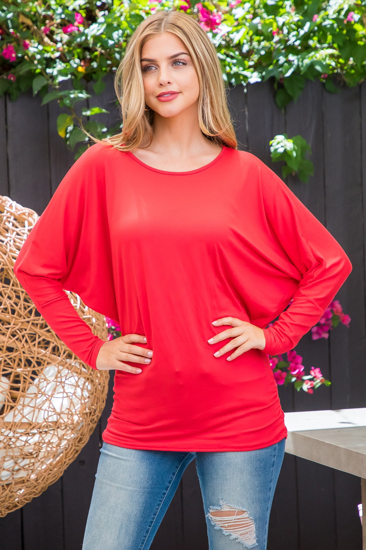 SOLID LONG DOLMAN SLEEVE TUNNEL DETAIL TOP 1-1-1-1