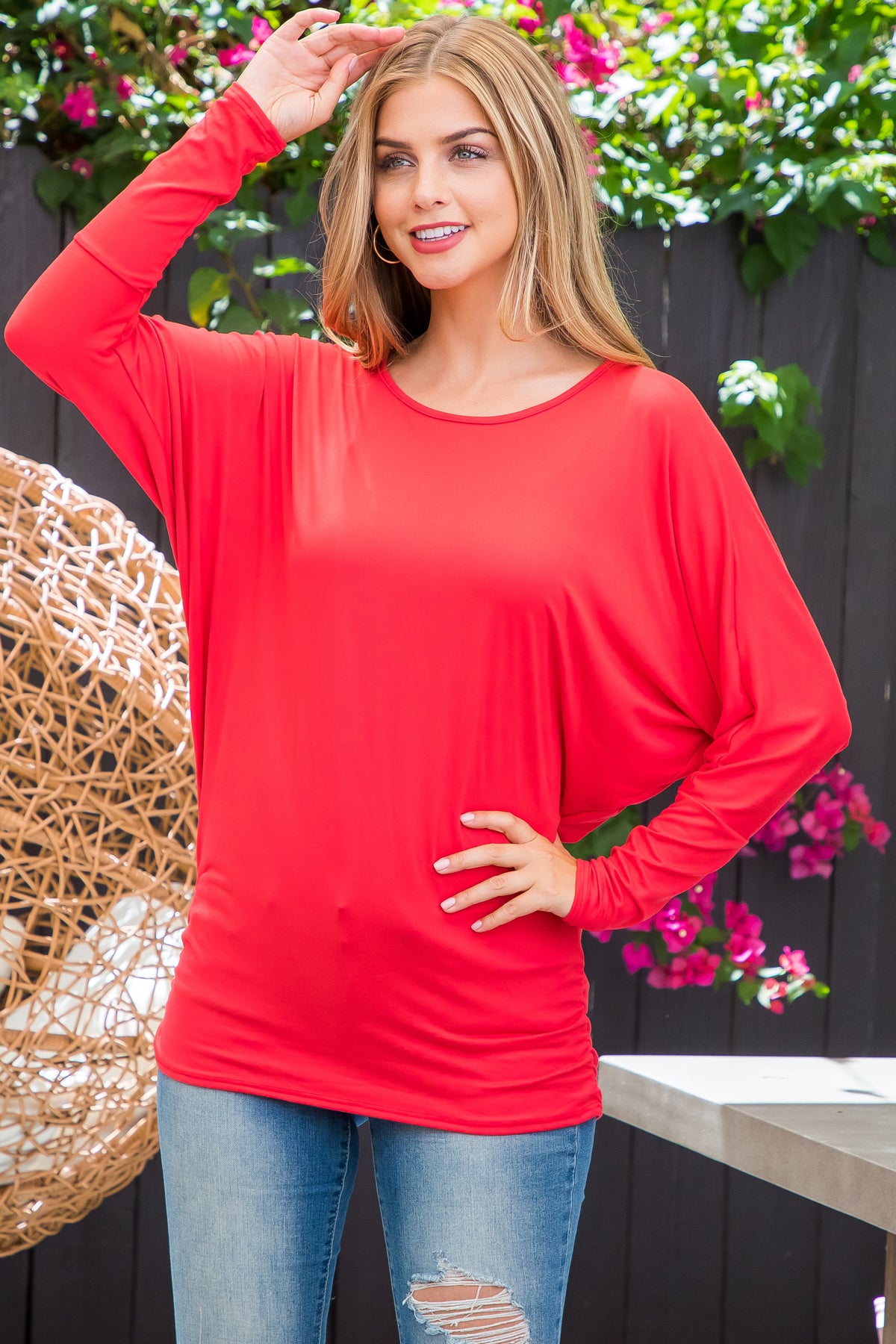 SOLID LONG DOLMAN SLEEVE TUNNEL DETAIL TOP 1-1-1-1