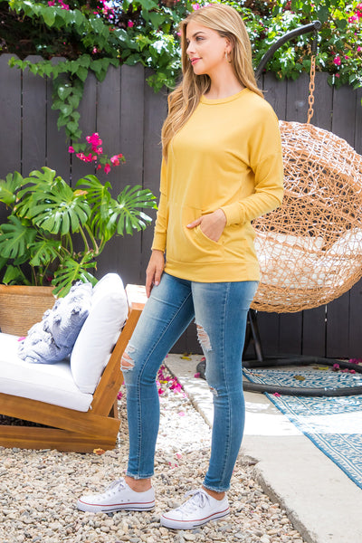 YMT20011-SOLID FRENCH TERRY LONG SLEEVE TOP WITH KANGAROO POCKET 0-0-0-1