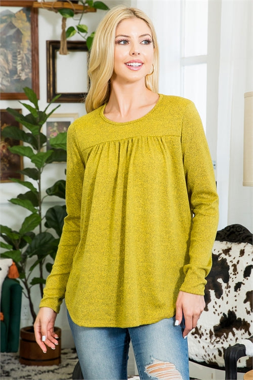 YMT20014X-LONG SLEEVE SHIRRING DETAIL TOP 2-2-0