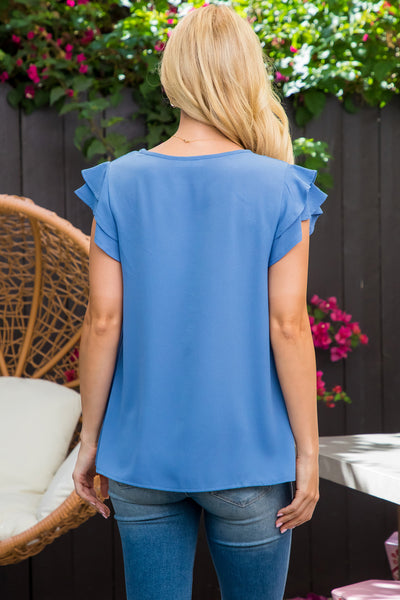 YMT20018-SHORT RUFFLE SLEEVE WOVEN TOP 2-0-4-3