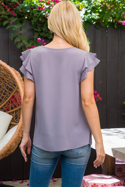 YMT20018-SHORT RUFFLE SLEEVE WOVEN TOP 7-22-5-0