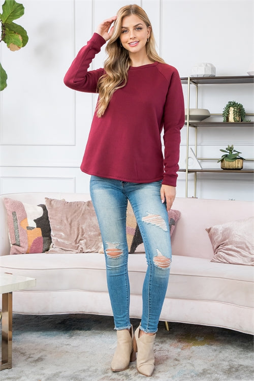 YMT20024-FLEECED LONG SLEEVE FRENCH TERRY PULLOVER TOP 1-2-0-0