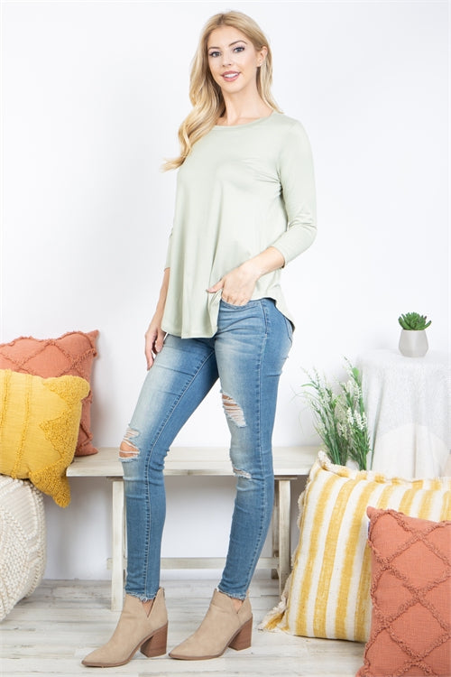 YMT20025-DOLPHIN HEM QUARTER SLEEVE SOLID TOP 0-2-2-2