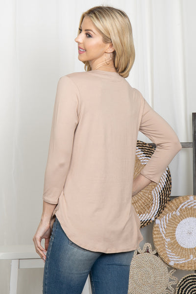 YMT20025-DOLPHIN HEM QUARTER SLEEVE SOLID TOP 1-2-2-2