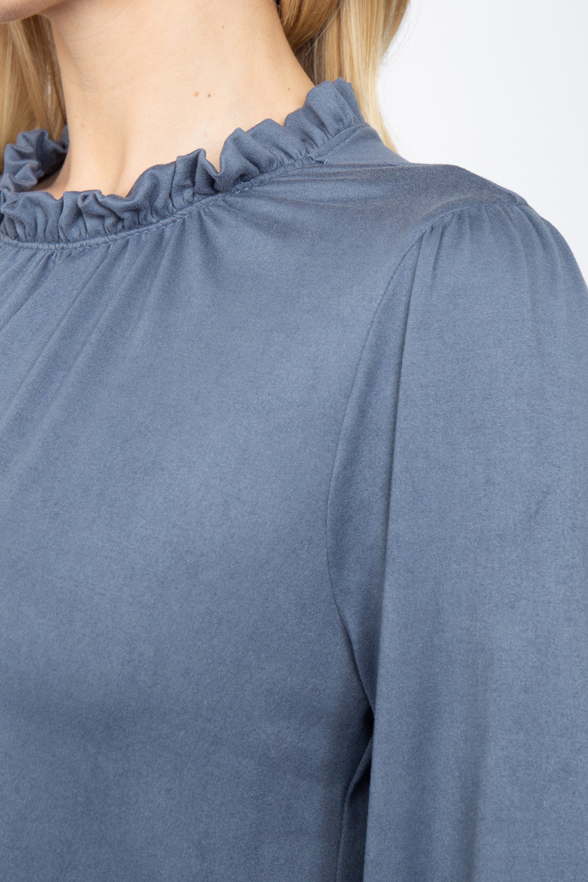 YMT20026-FOLD FRILL NECKLINE LONG SLEEVE SOLID TOP 0-1-1-2