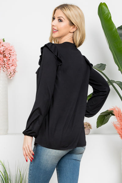 YMT20037-SOLID LONG SLEEVE RUFFLE DETAIL TOP 5-8-6-10