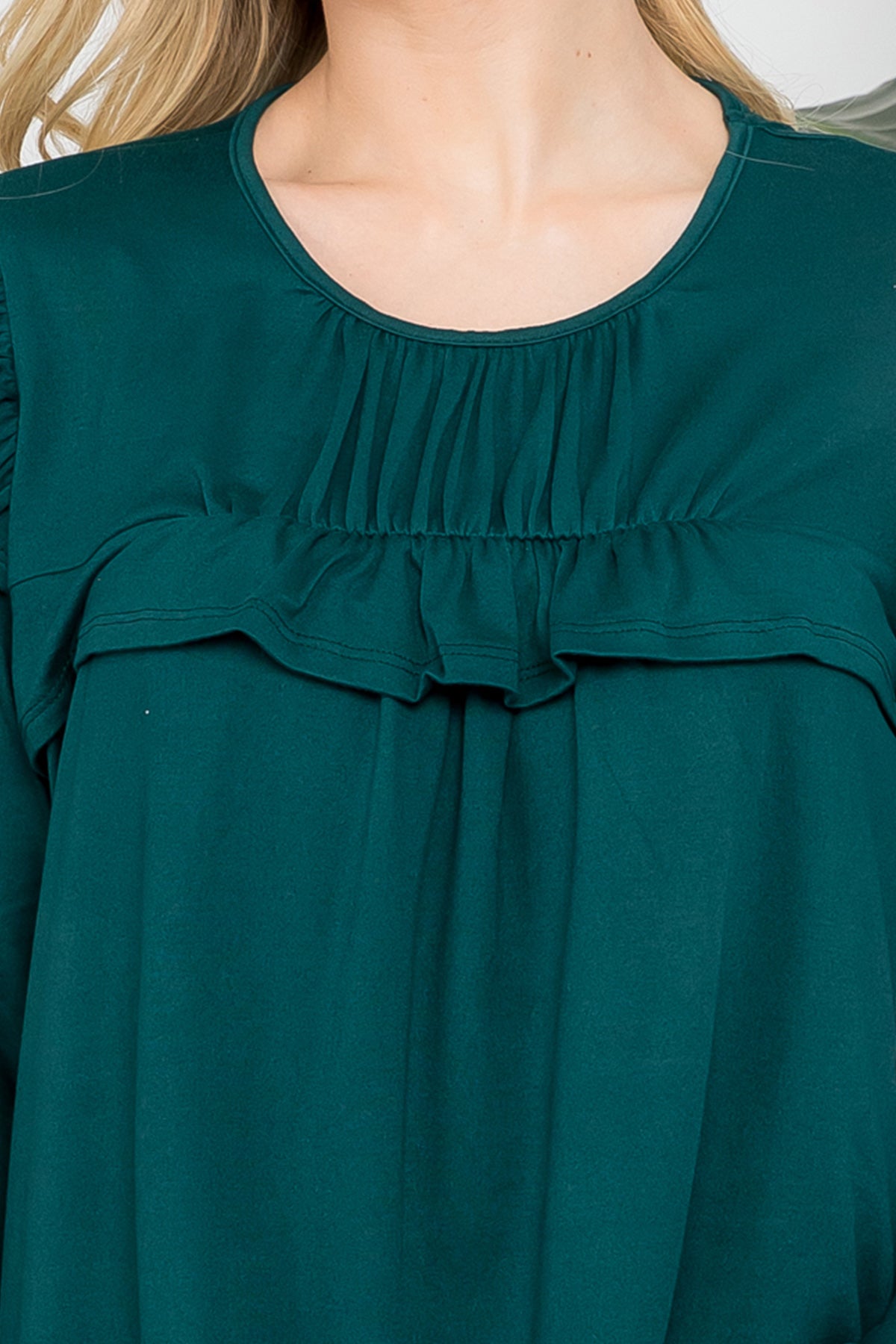 YMT20037-SOLID LONG SLEEVE RUFFLE DETAIL TOP 2-2-5-4