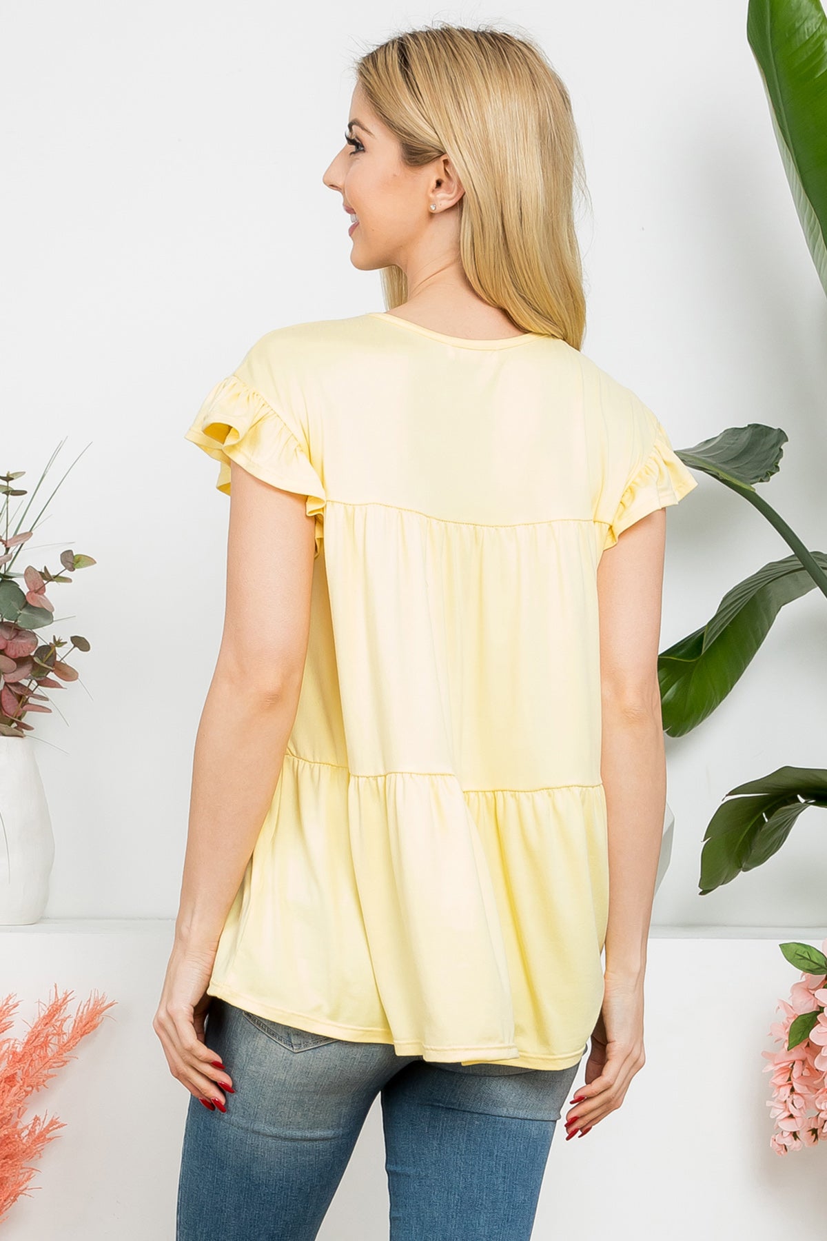 YMT20039V-TIERED RUFFLE SOLID SWING TOP 1-2-2-2