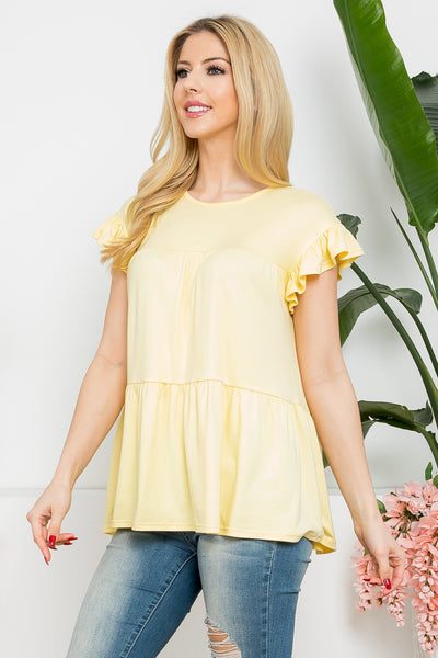 YMT20039V-TIERED RUFFLE SOLID SWING TOP 1-2-2-2